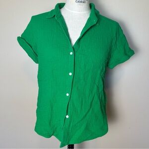 Lucky Brand Green button up short sleeve blouse